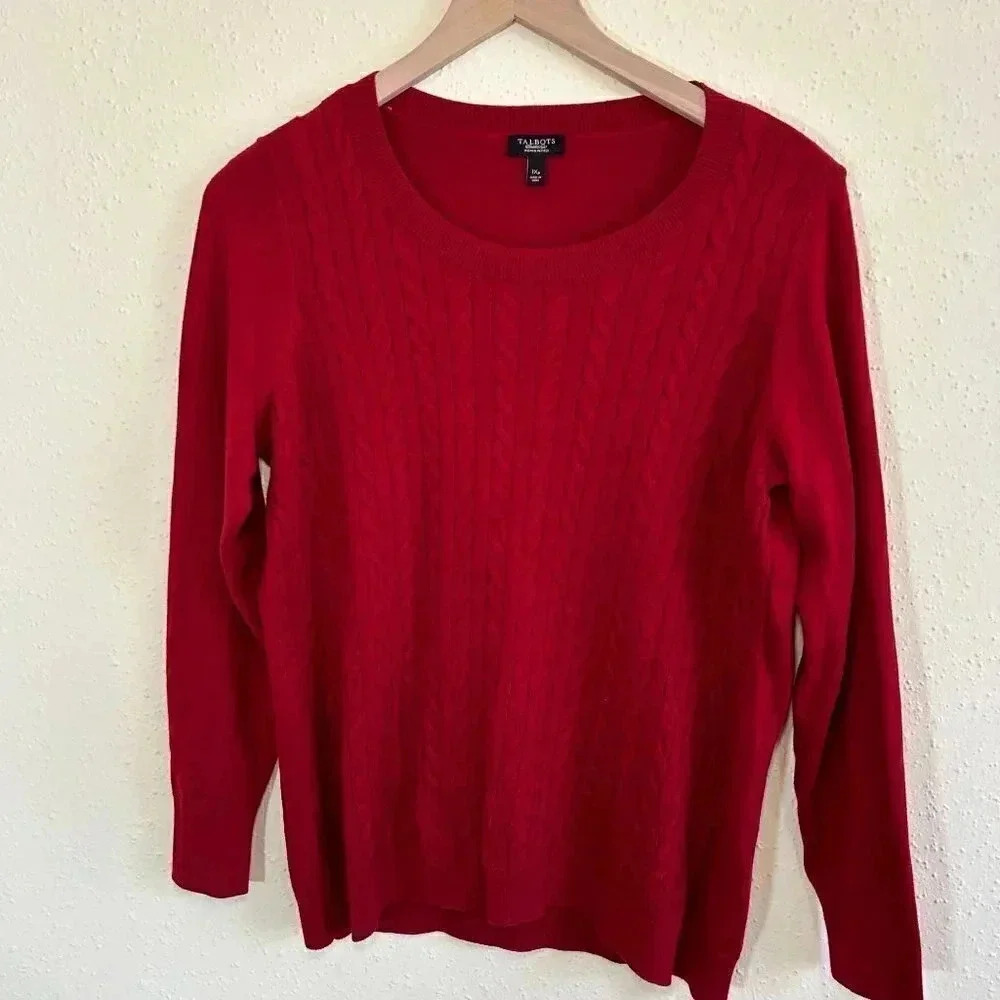 Talbots Cable Knit Sweater Preppy Holiday Christmas Red Size 1XP